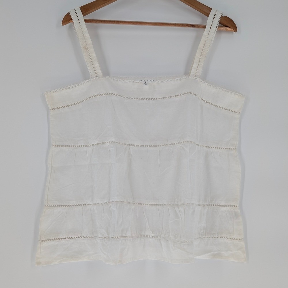 Isa & Ella White Cotton Ladder Lace Trim Camisole Tank Top XL Square Neck Boho
